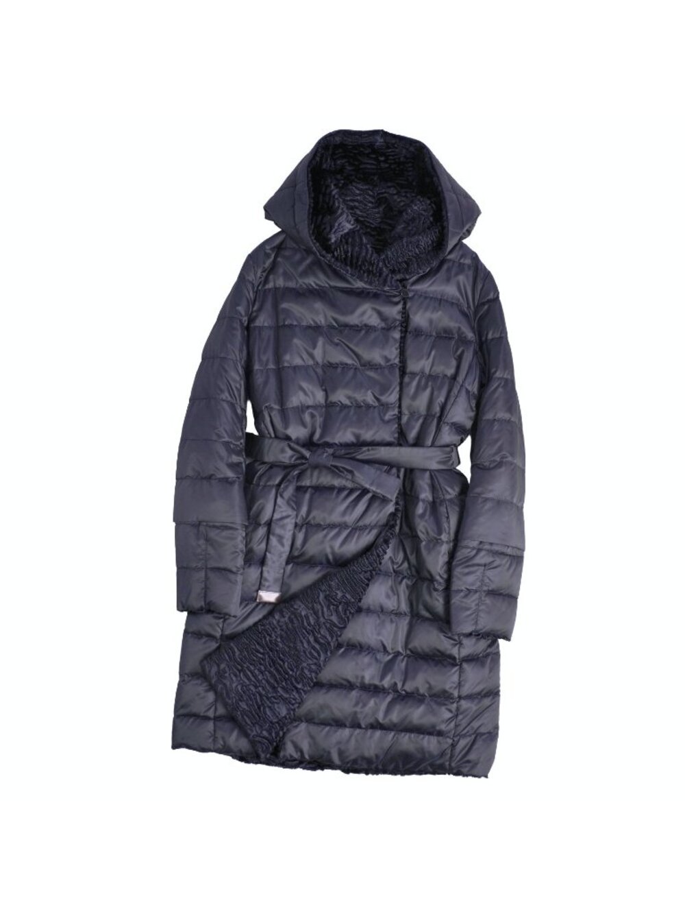 Max Mara S Coat Long Reversible Down Nylon Navy